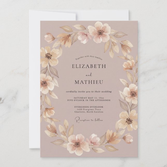 Invitación Boda de Ranunculus Eucalipto Silver Blush (Anverso)