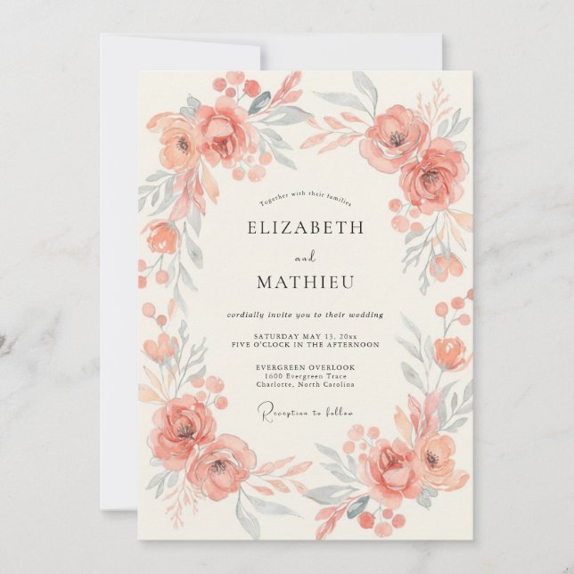 Invitación Boda de Ranunculus Eucalipto Terracota (Anverso)