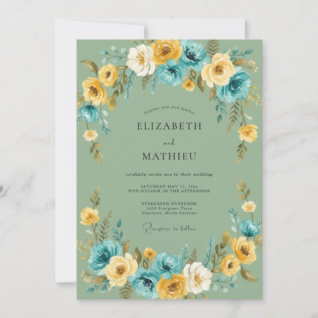 Invitación Boda de Ranunculus Eucalipto Verde Oliva (Anverso)