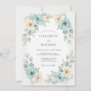 Invitación Boda de Ranunculus Eucalyptus Aqua Gold