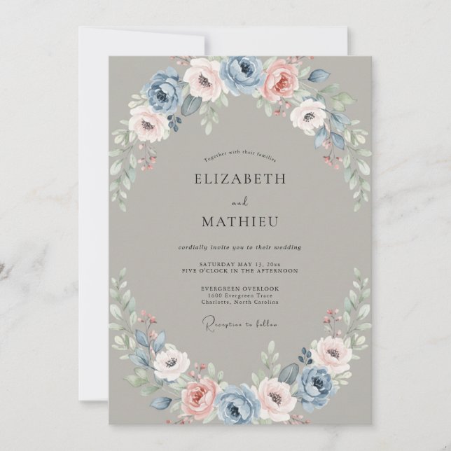 Invitación Boda de Ranunculus Eucalyptus con Toque de Acero (Anverso)