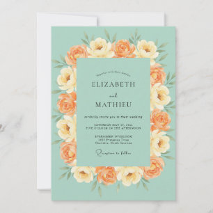 Invitación Boda de Ranunculus Gris Eucalipto Melocotón Espuma