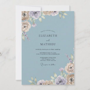 Invitación Boda de Ranunculus Lavanda Pizarra Eucalipto Polvo