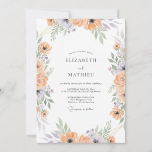 Invitación Boda de Ranunculus Lila Melocotón Silenciado Eucal