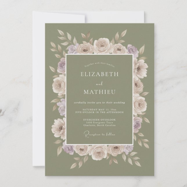 Invitación Boda de Ranunculus Lila Musgo (Anverso)