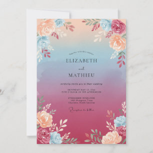 Invitación Boda de Ranunculus Magenta Melocotón con Eucalipto