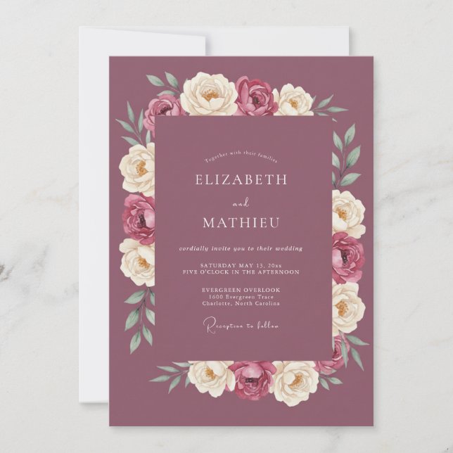 Invitación Boda de Ranunculus Morado (Anverso)