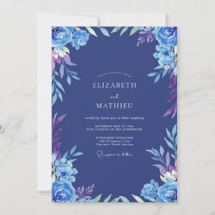 Invitación Boda de Ranunculus Pintado de Cobalto