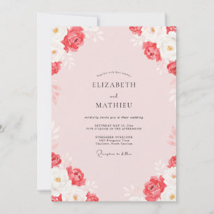 Invitación Boda de Ranunculus Pintado de Coral Polvoriento