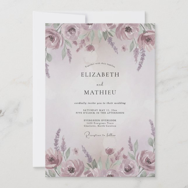 Invitación Boda de Ranunculus Pintado de Lavanda (Anverso)