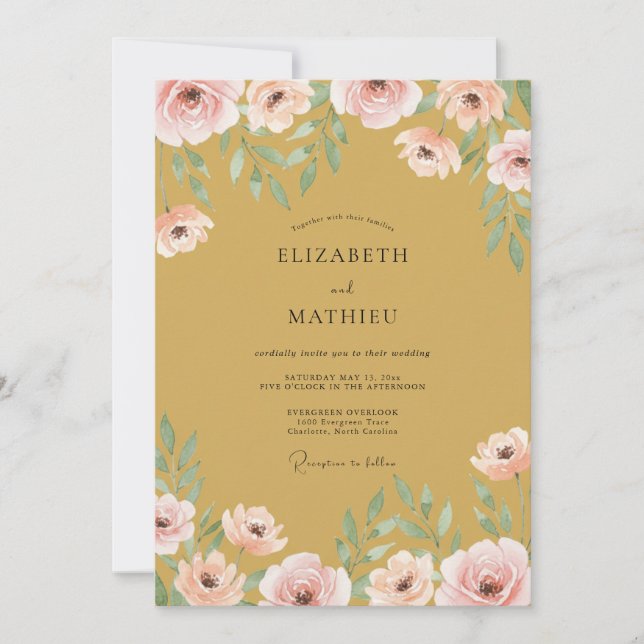 Invitación Boda de Ranunculus Pintado de Ocra (Anverso)