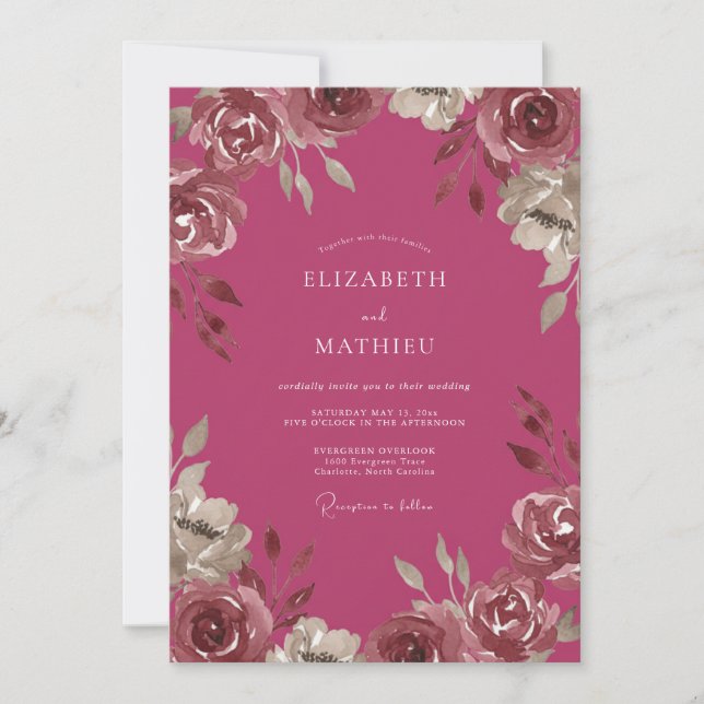 Invitación Boda de Ranunculus Pintados de Frambuesa (Anverso)