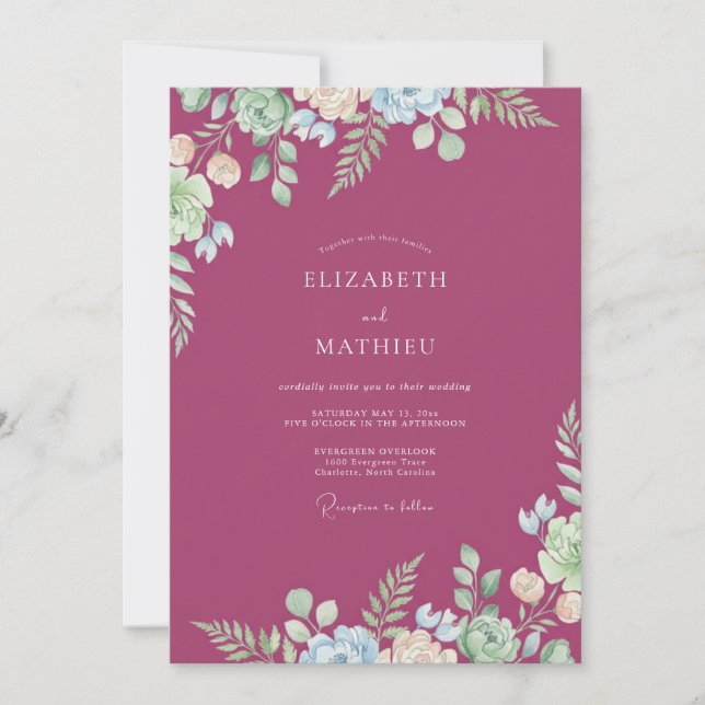 Invitación Boda de Ranunculus Pintados de Malva (Anverso)