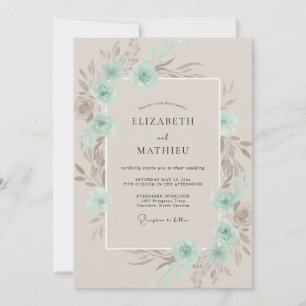 Invitación Boda de Ranunculus Suave Eucalipto Menta Taupe