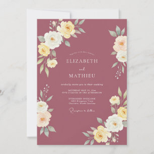 Invitación Boda de Ranunculus y Eucalipto en Crema Malva Aten