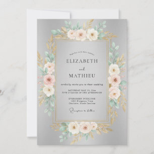 Invitación Boda de Ranunculus y Eucalipto Rosa con Toque de P