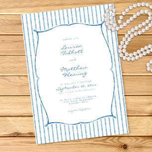 Invitación Boda de raya de acuarela azul caprichosa blanca