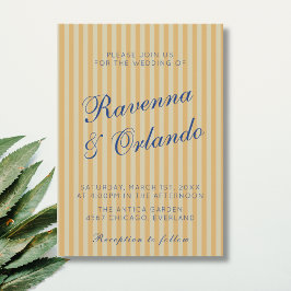 Invitación Boda de raya de miel retro azul marino vintage