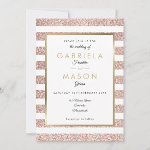 Invitación Boda de Raya Dorada Rosa Brillante