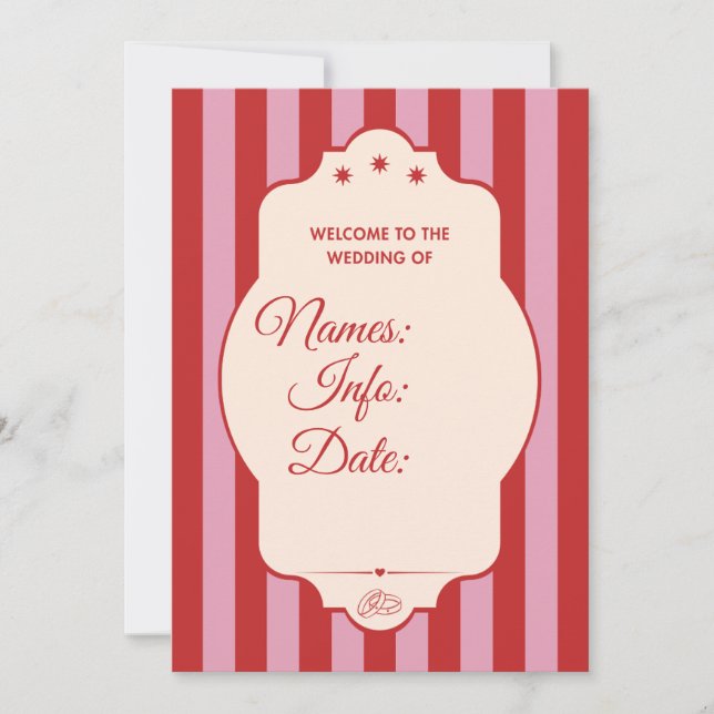 Invitación Boda de raya roja y rosa (Anverso)