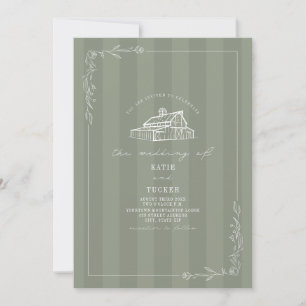 Invitación Boda de raya verde grisáceo rústico de granero de