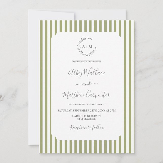 Invitación Boda de Raya Verde Salvia (Anverso)
