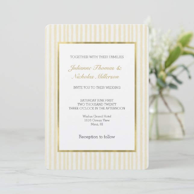 Invitación Boda de Rayas Amarillas Chic (Anverso de pie)