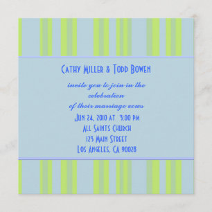 Invitación boda de rayas azul amarillo verde