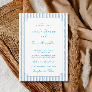 Invitación Boda de rayas azules acuarela clásica boda
