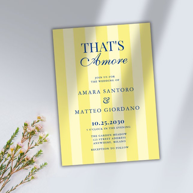 Invitación Boda de rayas azules y amarillas de That's Amore (Subido por el creador)
