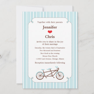 Invitación Boda de rayas azules y blancas de la bicicleta del