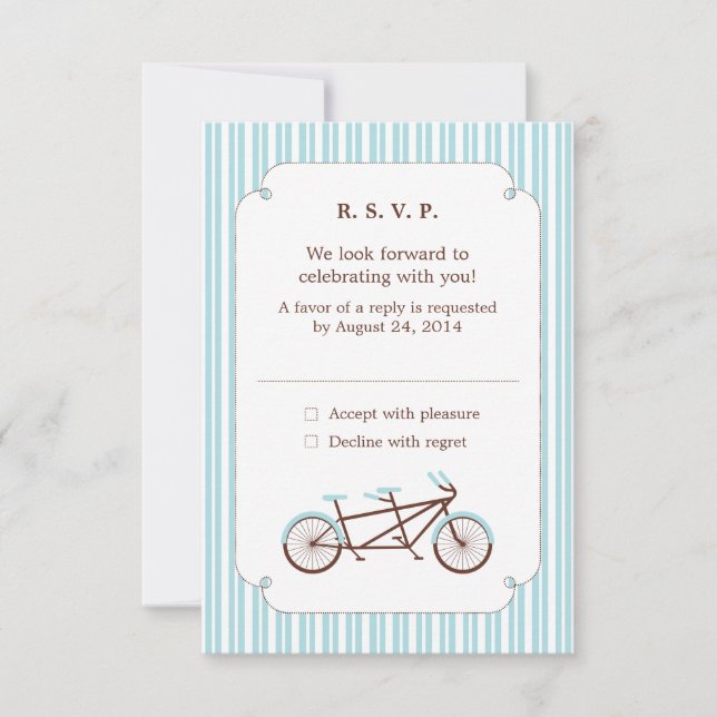 Invitación Boda de rayas azules y blancas de la bicicleta del (Anverso)