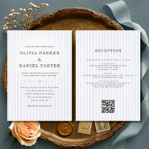 Invitación Boda de rayas azules y blancas todo en uno