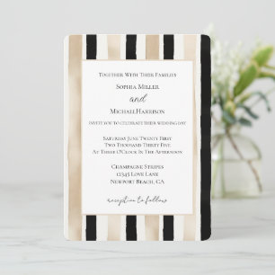 Invitación Boda de rayas blancas negras crema de champán  