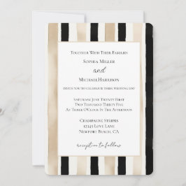 Invitación Boda de rayas blancas negras crema de champán  