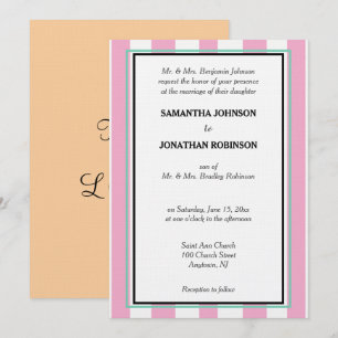 Invitación Boda de Rayas Blancas Verdes Rosadas