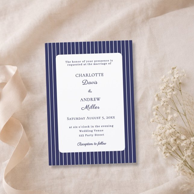 Invitación Boda de rayas blancas y azul marino (Subido por el creador)