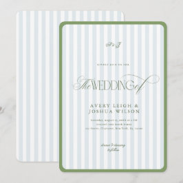 Invitación Boda de rayas costeras con borde verde salvia y az