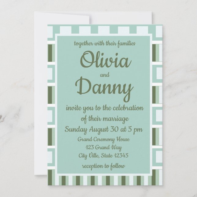Invitación Boda de rayas cuadradas verde turquesa (Anverso)