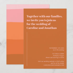 Invitación Boda de rayas de arte de terracota naranja rosa mo