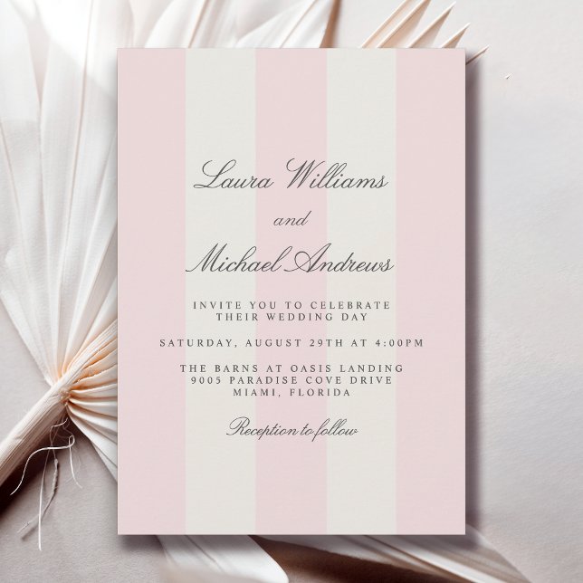Invitación Boda de Rayas de Cabaña Rosa Simple (Available in both printed and instant download formats.)