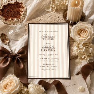 Invitación Boda de rayas de café con leche beige de lujo