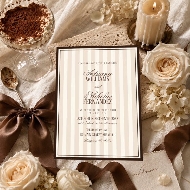 Invitación Boda de rayas de café con leche beige de lujo (Subido por el creador)
