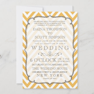 Invitación Boda de rayas de chevron de mandarina blanca vinta