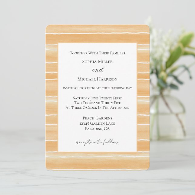 Invitación Boda de rayas de crema de melocotón (Anverso de pie)