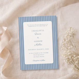 Invitación Boda de rayas finas marfil azul polvoriento