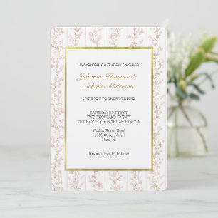 Invitación Boda de rayas florales rosadas Pretty Blush
