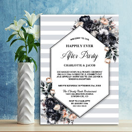 Invitación Boda de rayas geométricas florales negras después 