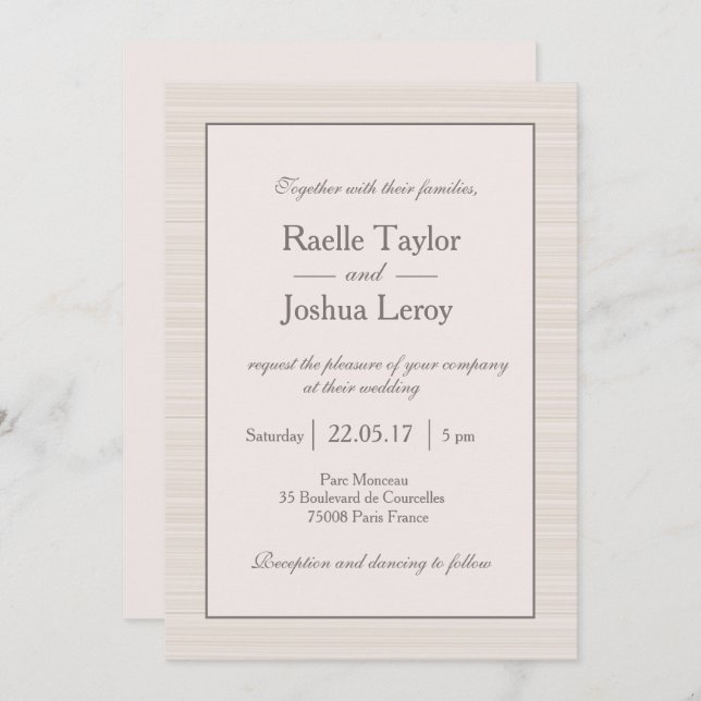 Invitación boda de rayas grises de lata de marfil blanco mini (Anverso / Reverso)