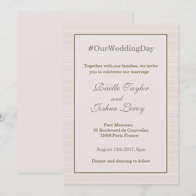 Invitación Boda de rayas grises doradas personalizadas (Anverso / Reverso)